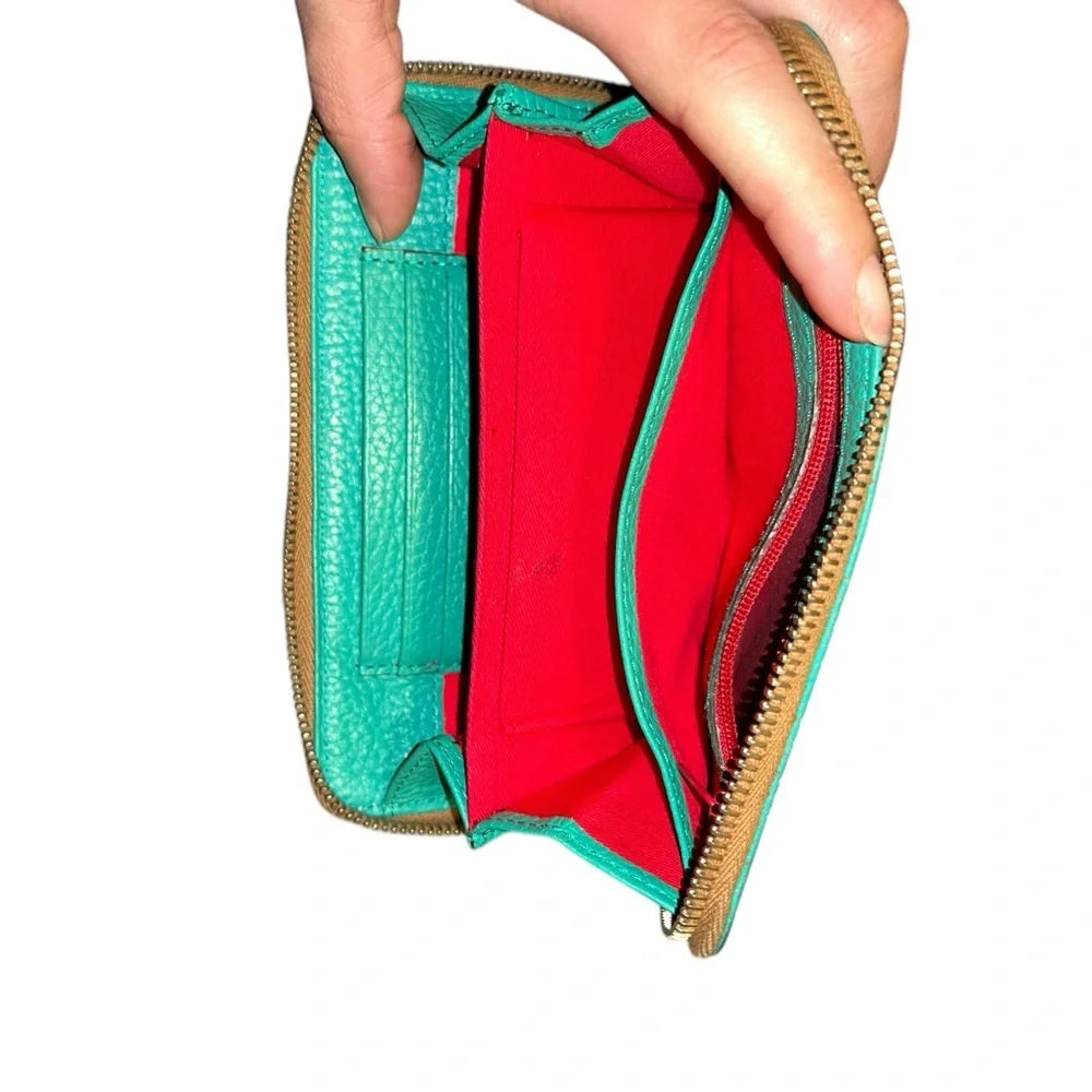 Dooney & Bourke Pebble Leather Zip around Y2k Wallet Teal Green Red Interior med - Picture 15 of 16